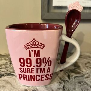 NEW Disney ‘I’m 99.9% Sure I’m a Princess’ Mug w Spoon, Jerry Leigh Design